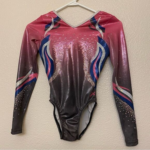 GK elite custom gymnastics competition leotard long sleeve ombre rhinestone CL - Picture 2 of 13